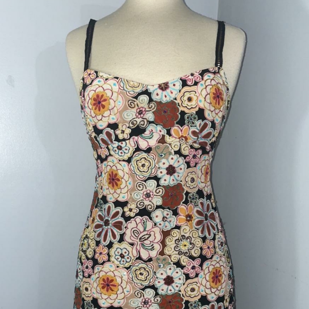 Nanette Lepore -Black & Multicolor Floral Embroidered Beaded Sequin Silk dress 4